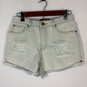 Kittenish Light Blue Distressed Jean Shorts Frayed Hem